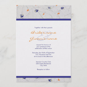 Orange and Blue Flower Petal Wedding Invitations