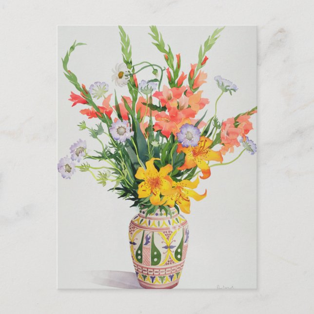 Orange and Blue Flowers in a Moroccan Vase Postcard (Front)