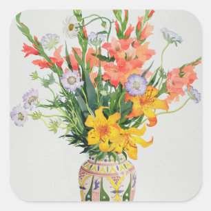 Orange and Blue Flowers in a Moroccan Vase Square Sticker