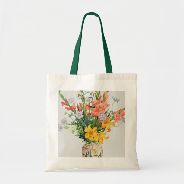 Orange and Blue Flowers in a Moroccan Vase Tote Bag (Front)