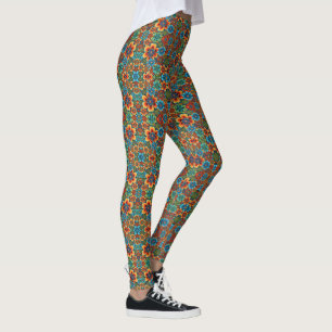 Orange and blue flowers leggings