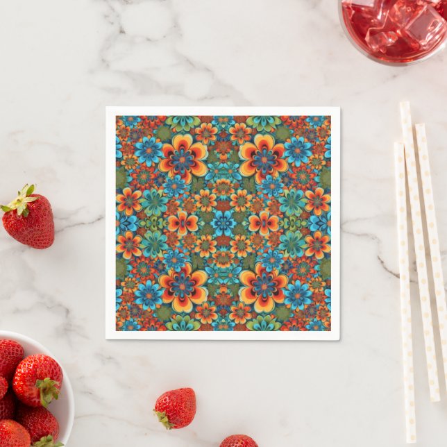 Orange and blue flowers napkin (Insitu)