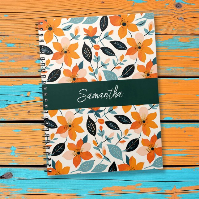 Orange and Blue Foliage and Flowers Personalised Notebook (Creator Uploaded)