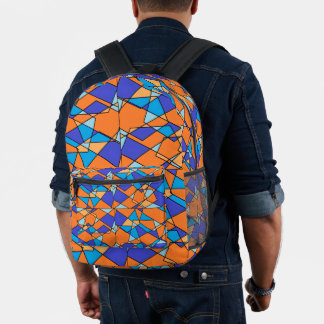 Orange and Blue Geometric Print Backpack