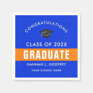 Orange and Blue Graduation Congrats Custom Napkin