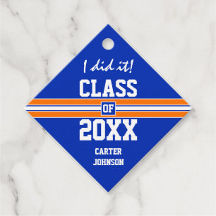 Orange and Blue Graduation Custom Favour Tags