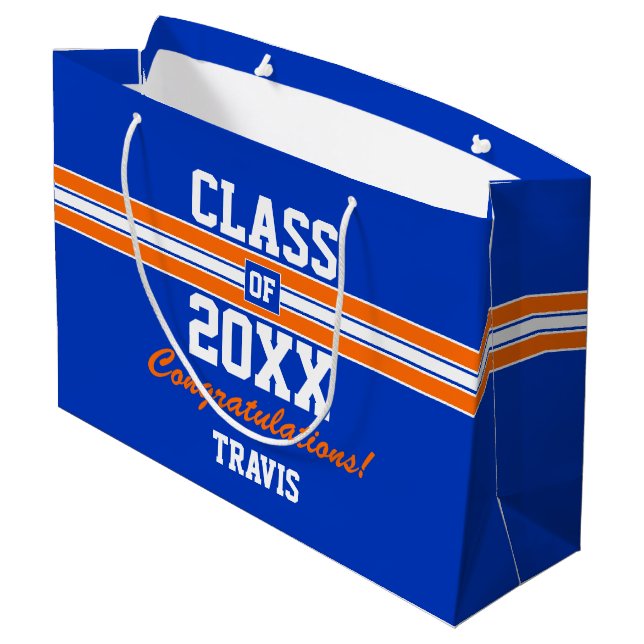 Orange and Blue Graduation Custom Large Gift Bag (Back Angled)
