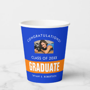 Orange and Blue Graduation Custom Photo Paper Cups