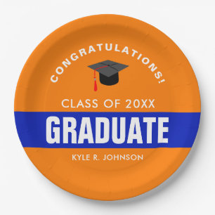 Orange and Blue Graduation Personalised Paper Plate