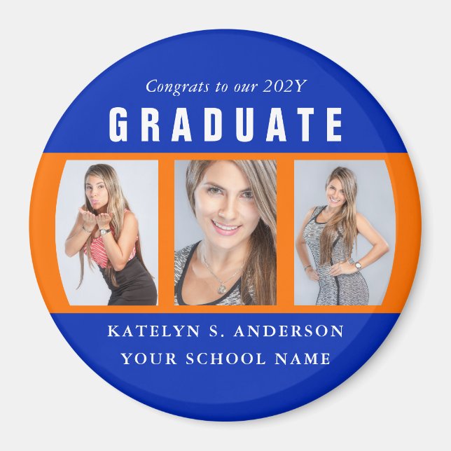 Orange and Blue Graduation Photo Collage Custom Magnet (Front)