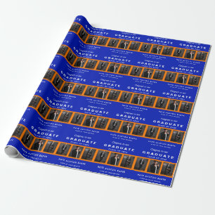 Orange and Blue Graduation Photo Collage Wrapping Paper