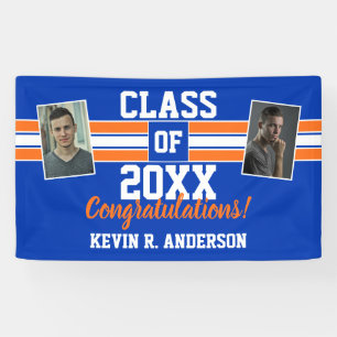 Orange and Blue Graduation Photo Congratulations Banner