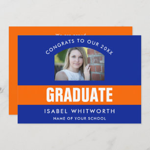Orange and Blue Graduation Photo Custom Announcement