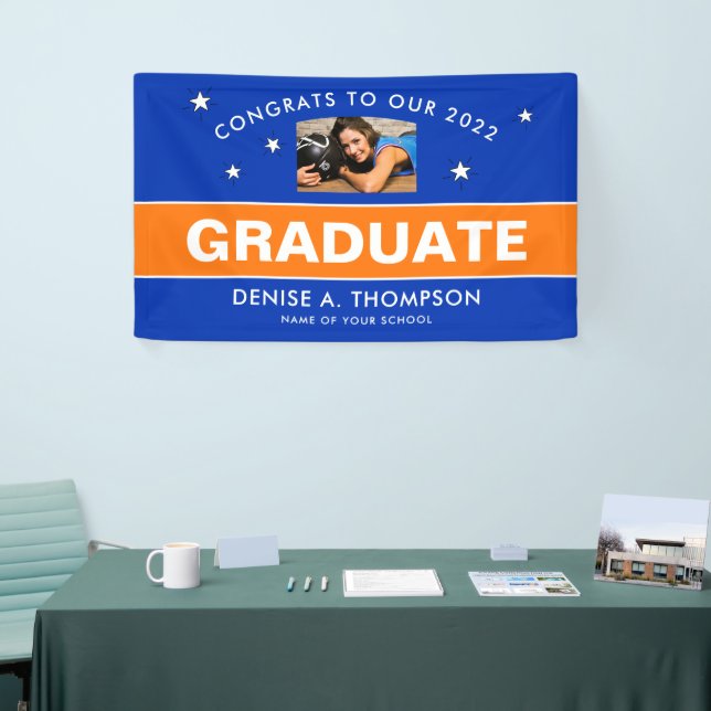 Orange and Blue Graduation Photo Custom Banner (Tradeshow)