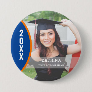 Orange and Blue Graduation Photo Custom Button