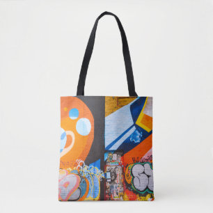 Orange and blue graffiti tote bag