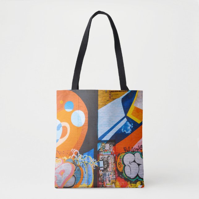 Orange and blue graffiti tote bag (Front)