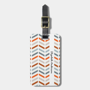 Orange and Blue Grey Chevron Stripes With Name Luggage Tag