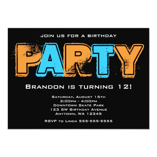 Orange and Blue Grunge Birthday Party Card