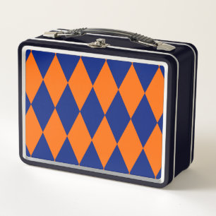 Orange and Blue Harlequin Checkered Design  Metal Lunch Box