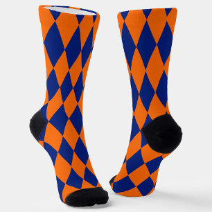 Orange and Blue Harlequin Checkered Design  Socks