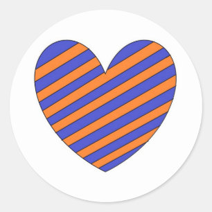 Orange and Blue Heart Classic Round Sticker