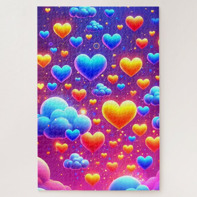 Orange and Blue Hearts Pattern Jigsaw Puzzle (Vertical)