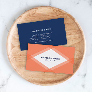Orange and Blue Layered Geometric Social Media Business Card