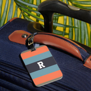 Orange and Blue Monogrammed Striped Luggage Tag