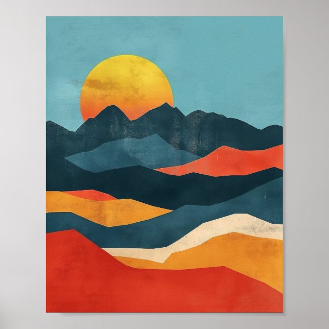 Orange and Blue Mountains Landscape Poster (Front)