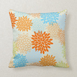 Orange and Blue Mums Cushion