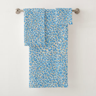 Orange And Blue Painted Leopard       Bath Towel Set
