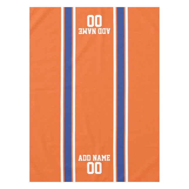 Orange and Blue Personalised Sports Jersey Tablecloth (Front)