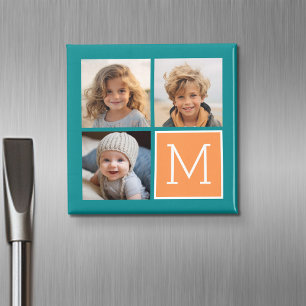 Orange and Blue Photo Collage Monogram Magnet