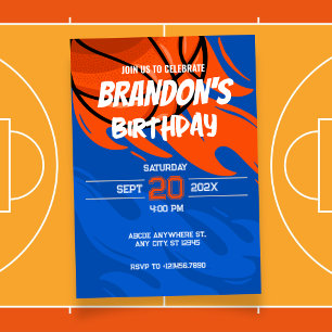 Orange and blue playful Basketball fire birthday Invitation