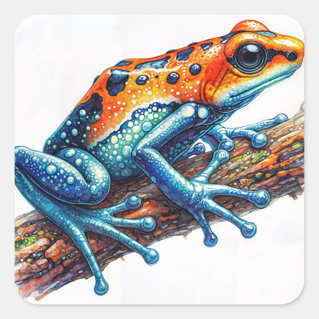 Orange and Blue Poison Dart Frog Square Sticker (Front)