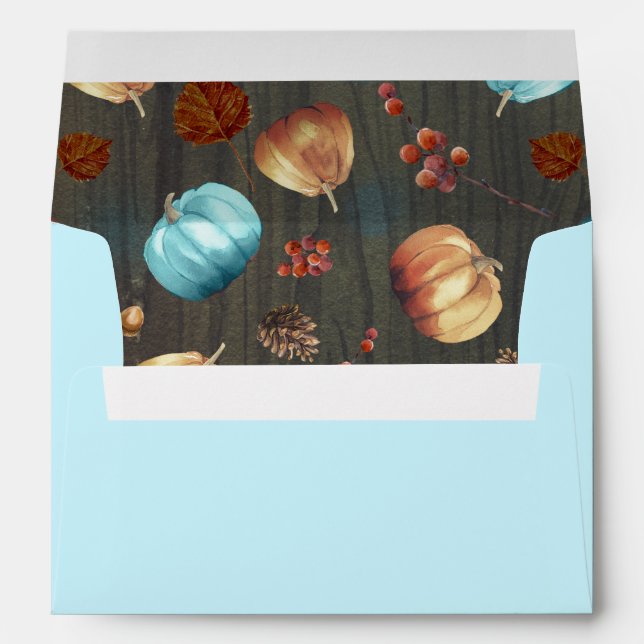 Orange and Blue Pumpkins Fall Baby Shower Envelope (Back (Bottom))