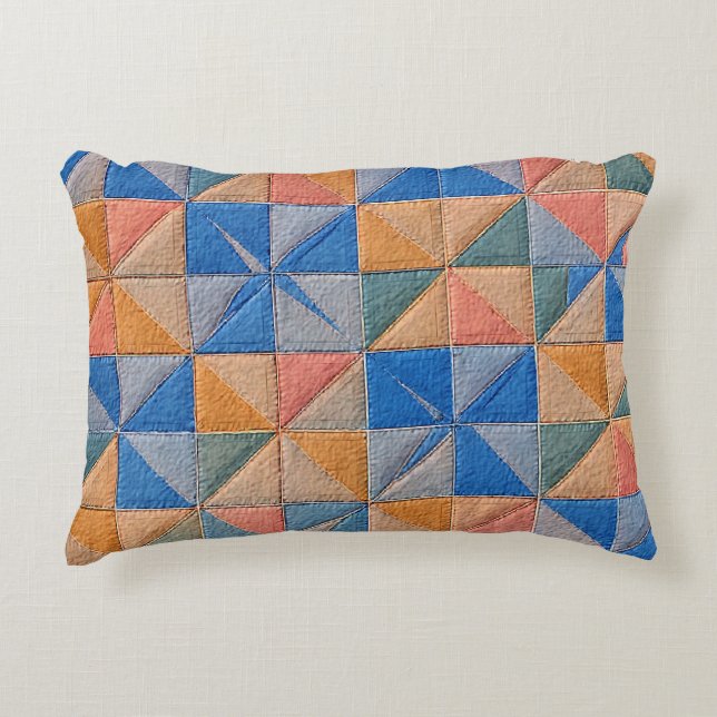 orange and blue quilt decorative cushion (Front)