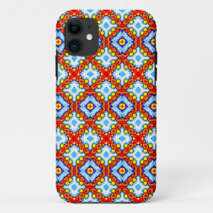 Orange and blue retro tile pattern iPhone 11 case