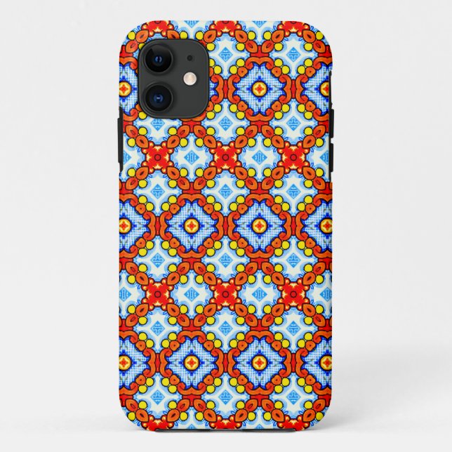 Orange and blue retro tile pattern Case-Mate iPhone case (Back)