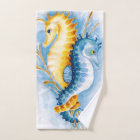 Orange and Blue Seahorse Watercolor