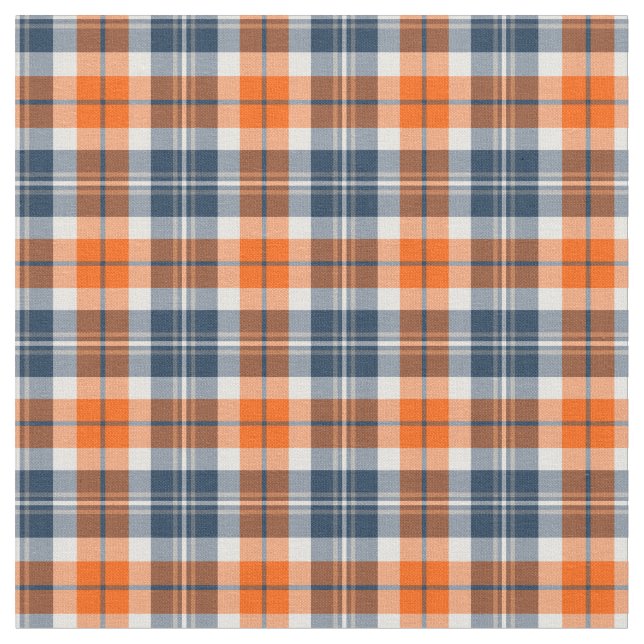 Orange and Blue Sporty Plaid Fabric (Close Up)