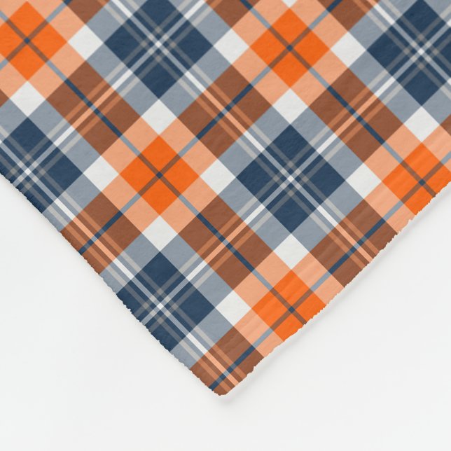 Orange and Blue Sporty Plaid Pattern Fleece Blanket (Corner)