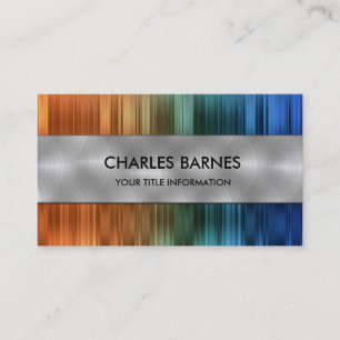 Orange and Blue Stripe Steel Business Card