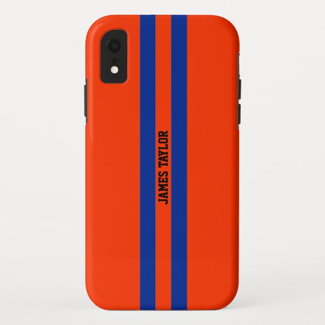 Orange and Blue Stripes pattern Monogram Case-Mate iPhone Case (Back)