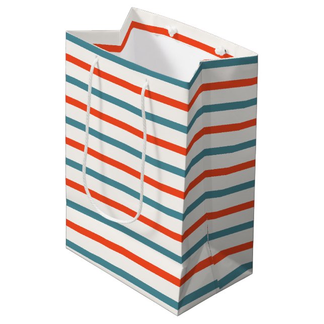 Orange and Blue Stripes Summer Party Medium Gift Bag (Front Angled)