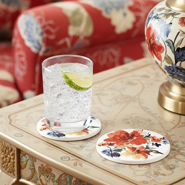 Orange and blue watercolor floral  coaster (Creator Uploaded)