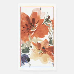 Orange and blue watercolor floral napkin
