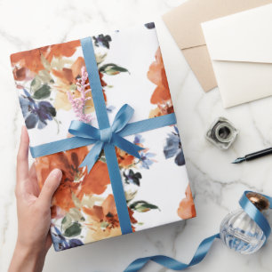 Orange and blue watercolor floral  wrapping paper