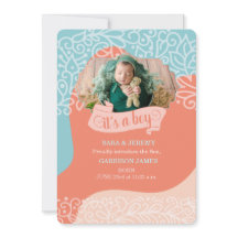 Orange and Blue Wave It's a Boy Birth Announcement